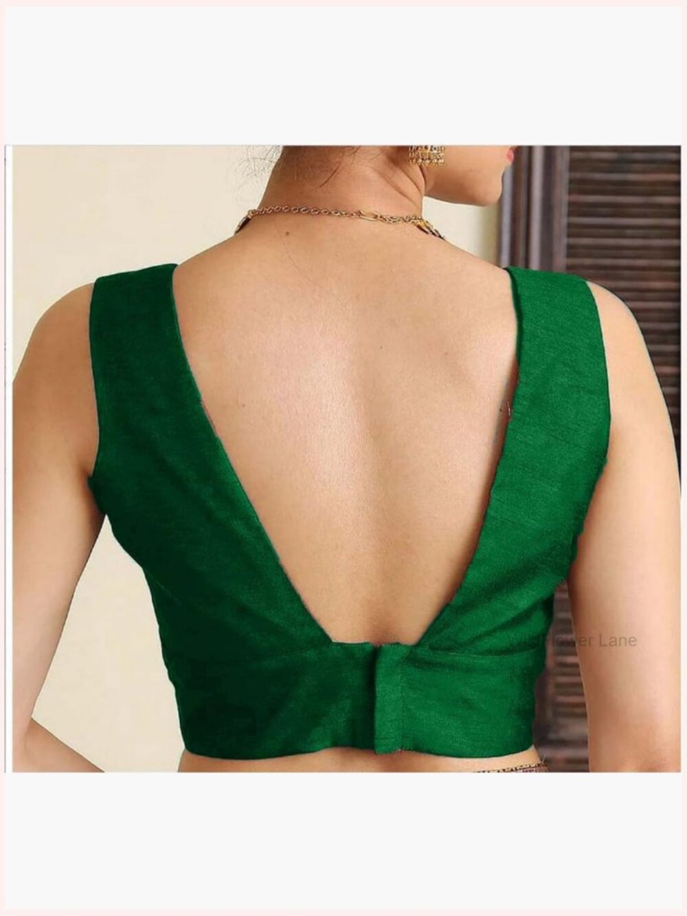 Dupion V-Neck Sleeveless Blouse with Hook & Eye Closure for Saree - Picture 4 of 5